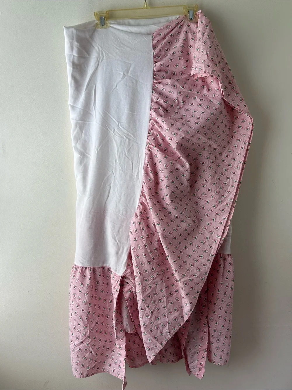 Vintage Laura Ashley Cottagecore Heart Floral Rose Ruffle Bed Skirt Pink Green